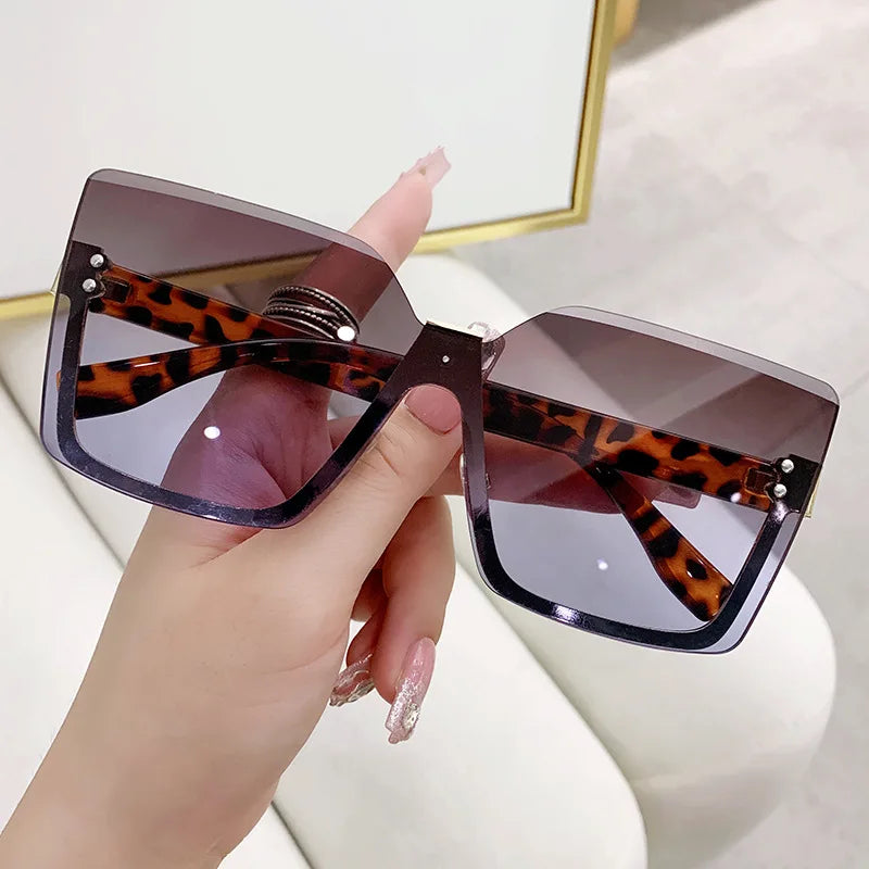Gradient Rimless Square Sunglasses Women Brand Desiginer 2022 Vintage Green Pink Sun Glasses Ladies Shades Eyewear