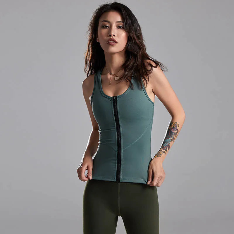 Dames Sporttop – Mouwloos Yogavest met Rits voor Hardlopen & Fitness