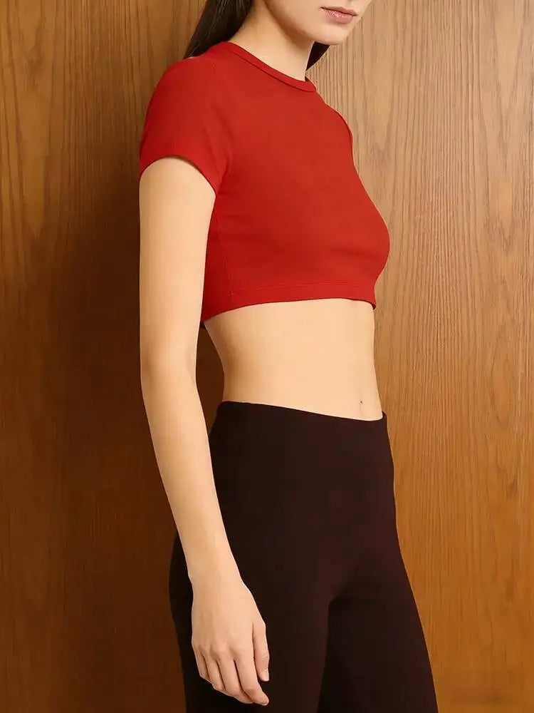 Yogaleven Crop Top – Ronde Hals Korte Mouw Rood