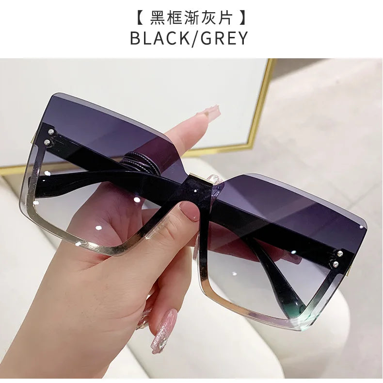 Gradient Rimless Square Sunglasses Women Brand Desiginer 2022 Vintage Green Pink Sun Glasses Ladies Shades Eyewear
