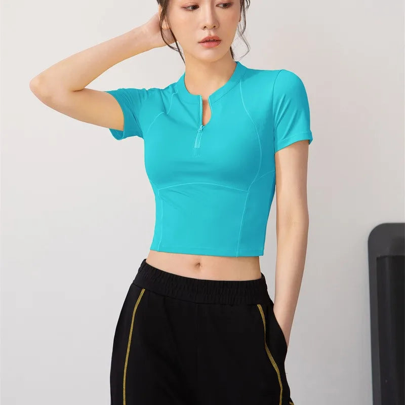 Yogaleven Half Zip Top – Korte Mouw Slim Fit