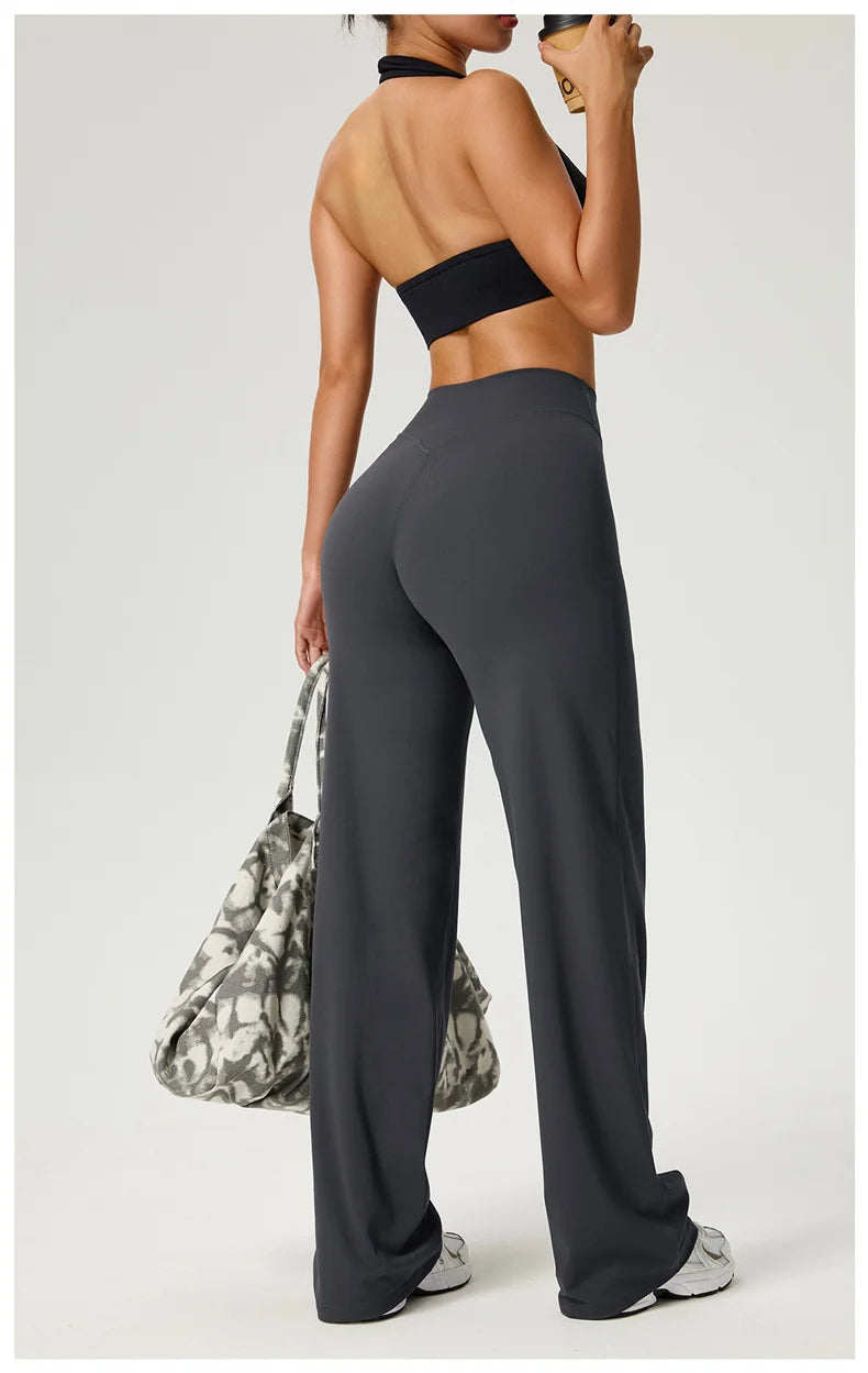 Dames High Waist Rechte Pijp Yogabroek – Zachte Gymlegging met Ademend Nylonmateriaal