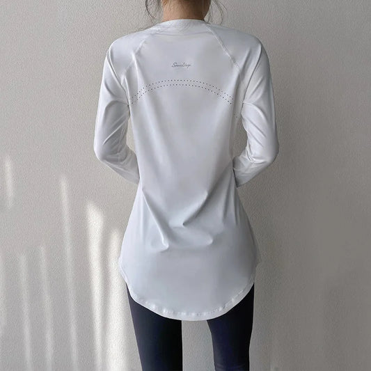 Lange Mouw Sport Top voor Dames Shirts Heup Bedekkend Gym Shirt Fitness Fitted Tops Sneldrogend Blouses Hardlopen Pilates Kleding