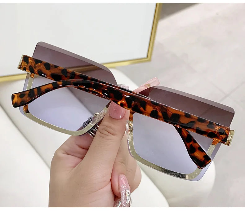 Gradient Rimless Square Sunglasses Women Brand Desiginer 2022 Vintage Green Pink Sun Glasses Ladies Shades Eyewear
