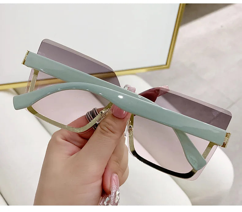Gradient Rimless Square Sunglasses Women Brand Desiginer 2022 Vintage Green Pink Sun Glasses Ladies Shades Eyewear