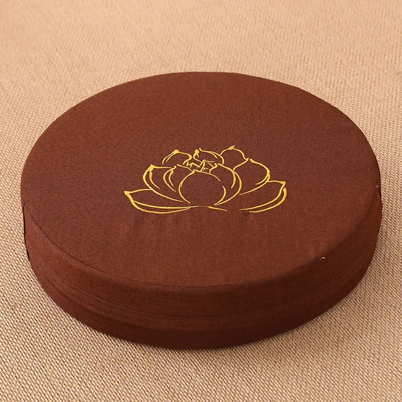 Meditatie Kussen Rond - Geborduurd Lotus Patroon 40x6cm