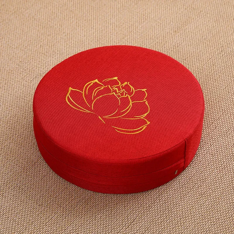 Meditatie Kussen Rond - Geborduurd Lotus Patroon 40x6cm