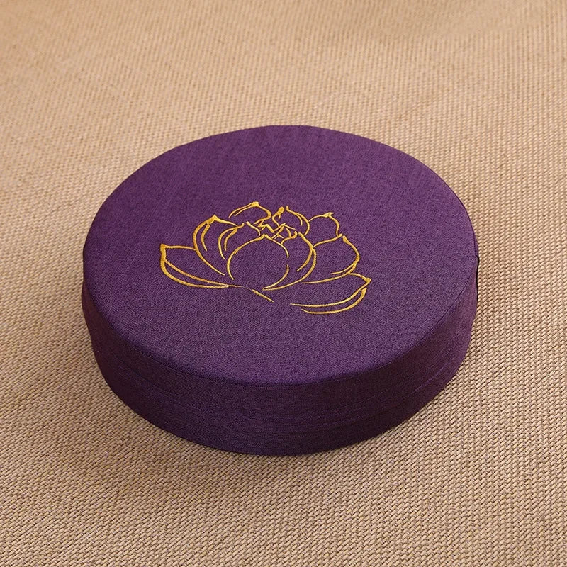 Meditatie Kussen Rond - Geborduurd Lotus Patroon 40x6cm