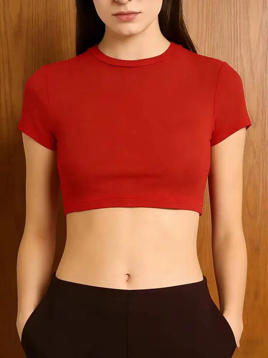 Yogaleven Crop Top – Ronde Hals Korte Mouw Rood