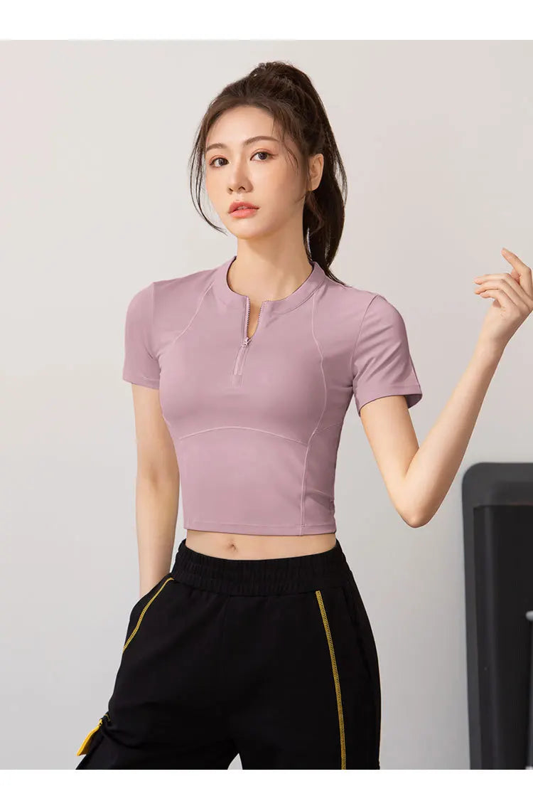 Yogaleven Half Zip Top – Korte Mouw Slim Fit