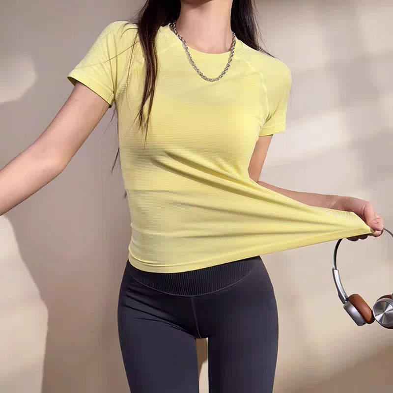 Dames Yoga Top - Naadloos Sport Shirt Korte Mouw