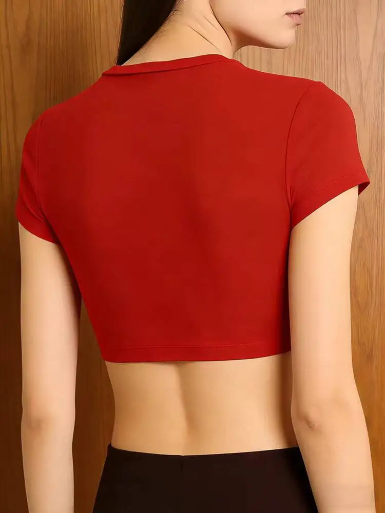 Yogaleven Crop Top – Ronde Hals Korte Mouw Rood