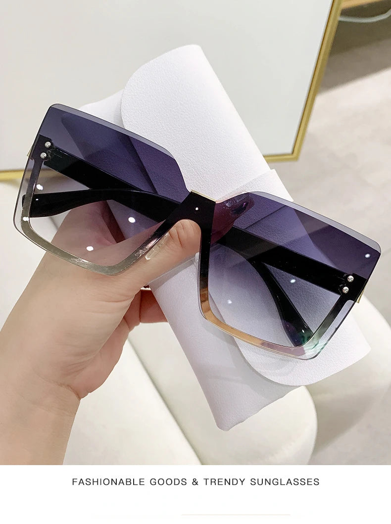 Gradient Rimless Square Sunglasses Women Brand Desiginer 2022 Vintage Green Pink Sun Glasses Ladies Shades Eyewear