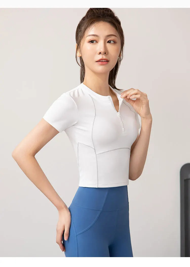Yogaleven Half Zip Top – Korte Mouw Slim Fit