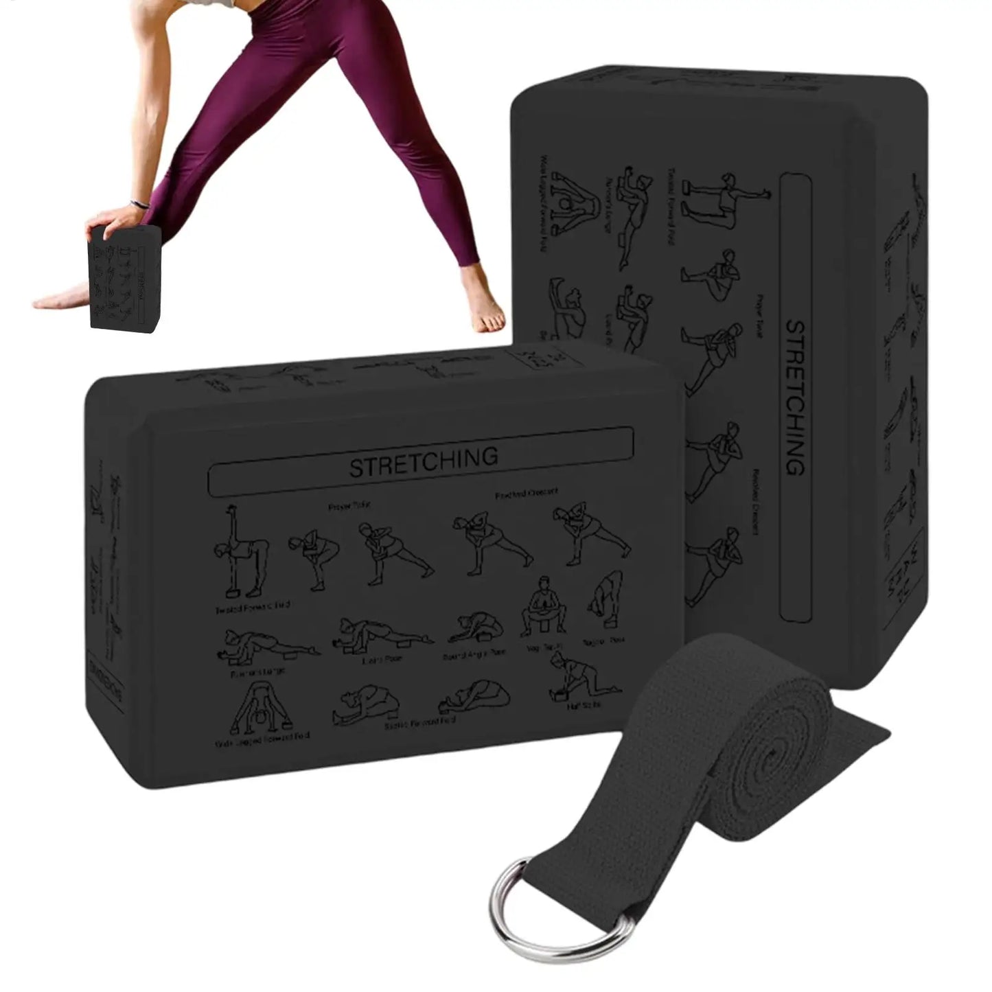 Yoga Blokken EVA Foam - 2 Stuks met Stretch Riem