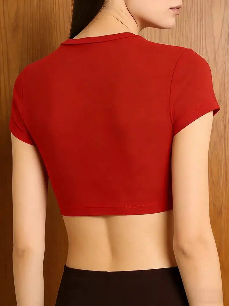 Yogaleven Crop Top – Ronde Hals Korte Mouw Rood