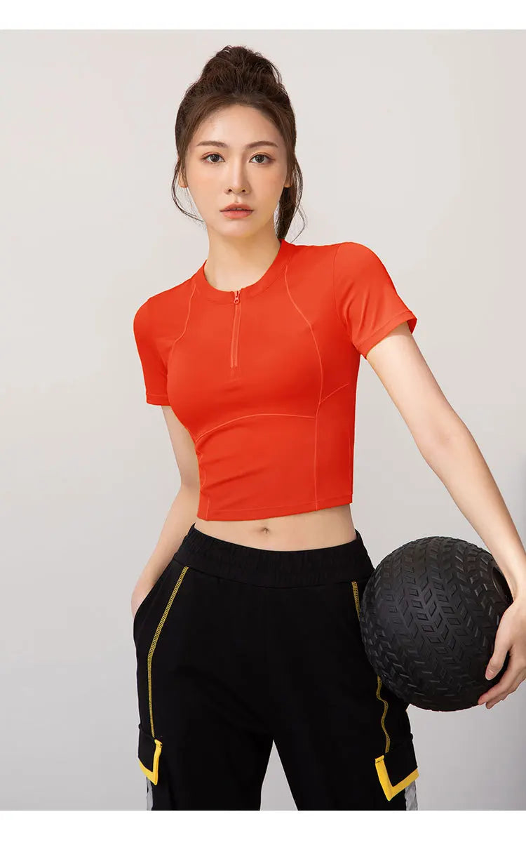 Yogaleven Half Zip Top – Korte Mouw Slim Fit