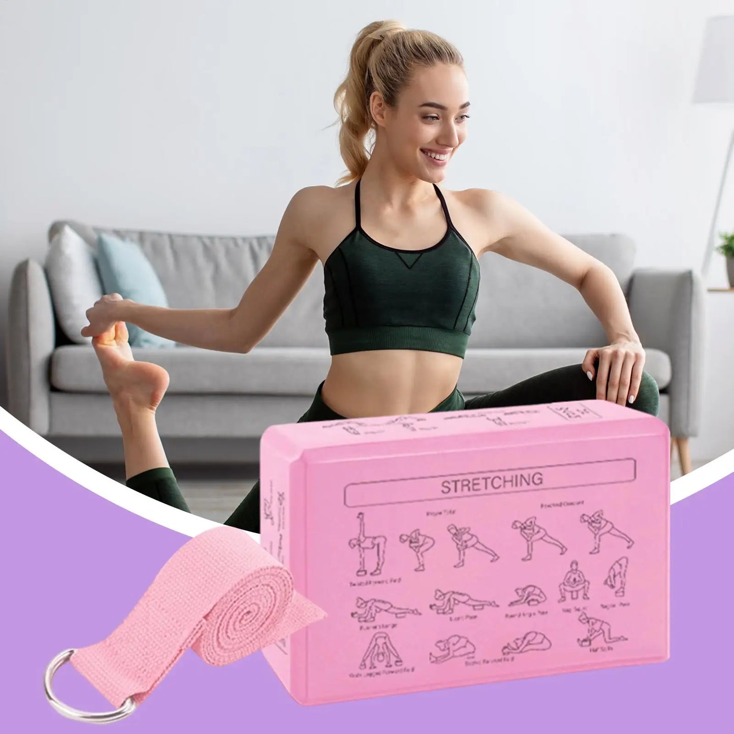 Yoga Blokken EVA Foam - 2 Stuks met Stretch Riem
