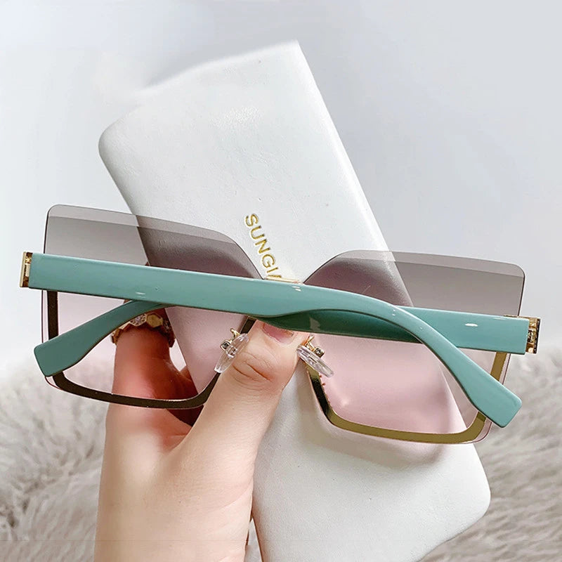 Gradient Rimless Square Sunglasses Women Brand Desiginer 2022 Vintage Green Pink Sun Glasses Ladies Shades Eyewear