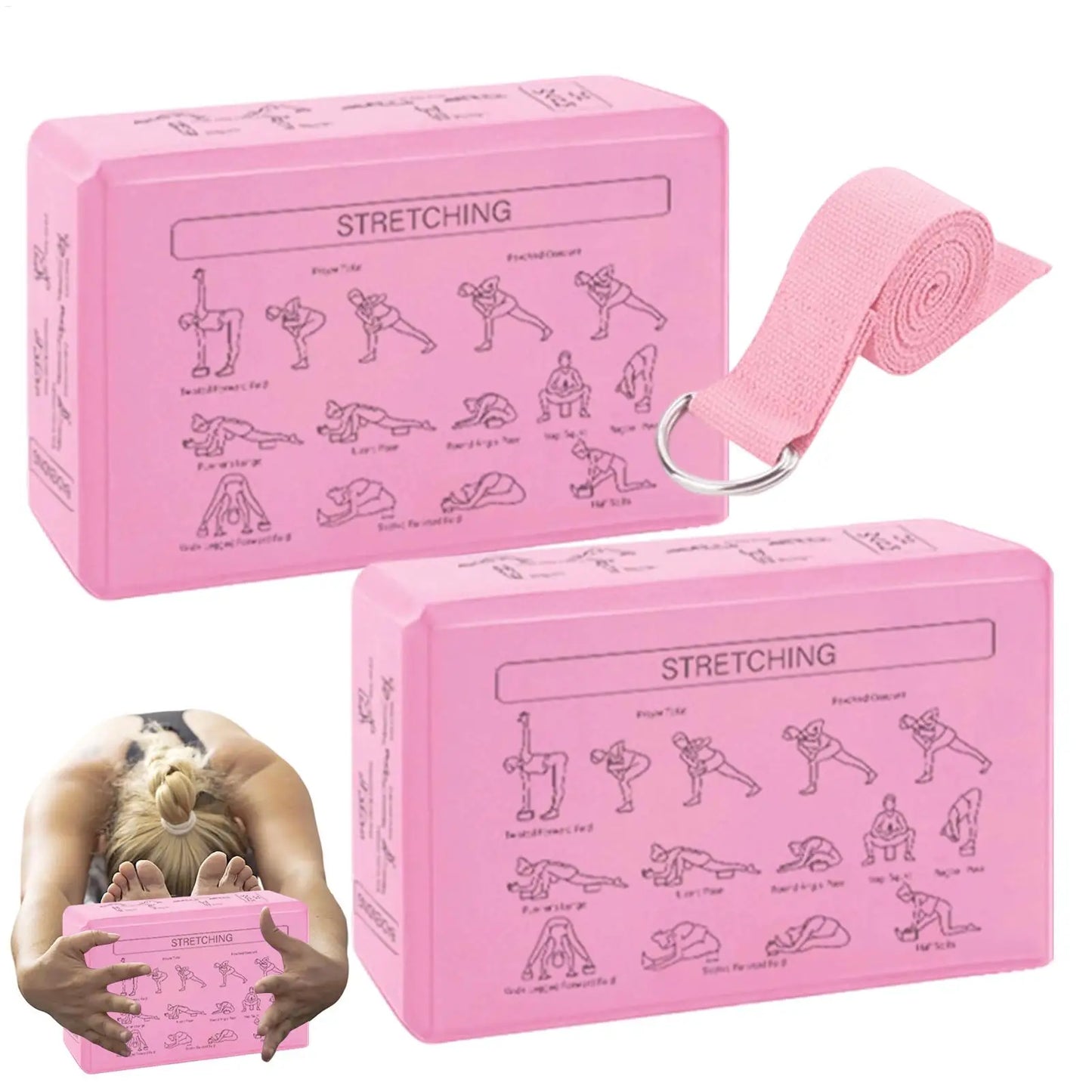 Yoga Blokken EVA Foam - 2 Stuks met Stretch Riem