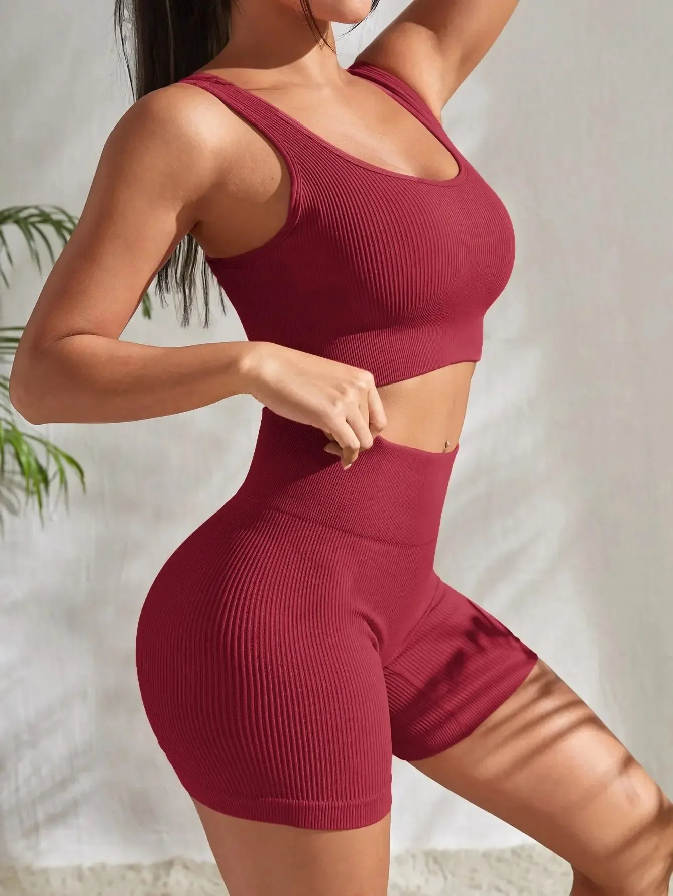 Yogaleven Geribd Set – Crop Top & High Waist Short