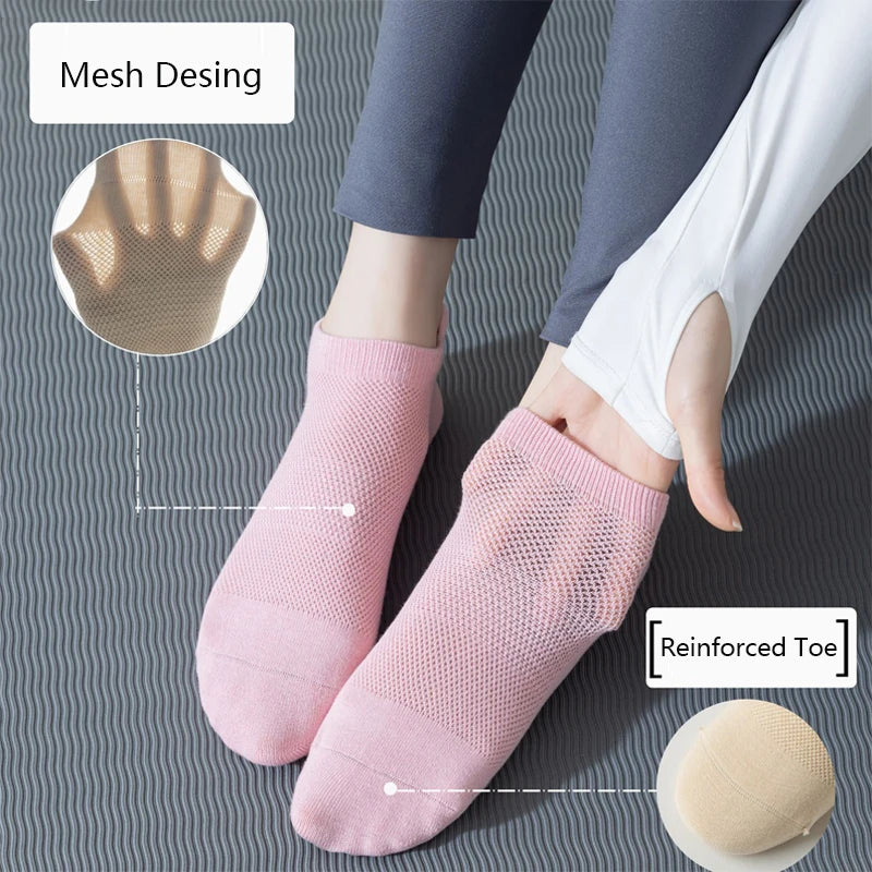 3 Paar Yoga Sokken voor Vrouwen Ademende Mesh Sokken Antislip Pilates Sokken Grip Katoen Lage Gym Fitness Sport Korte Yoga Sokken