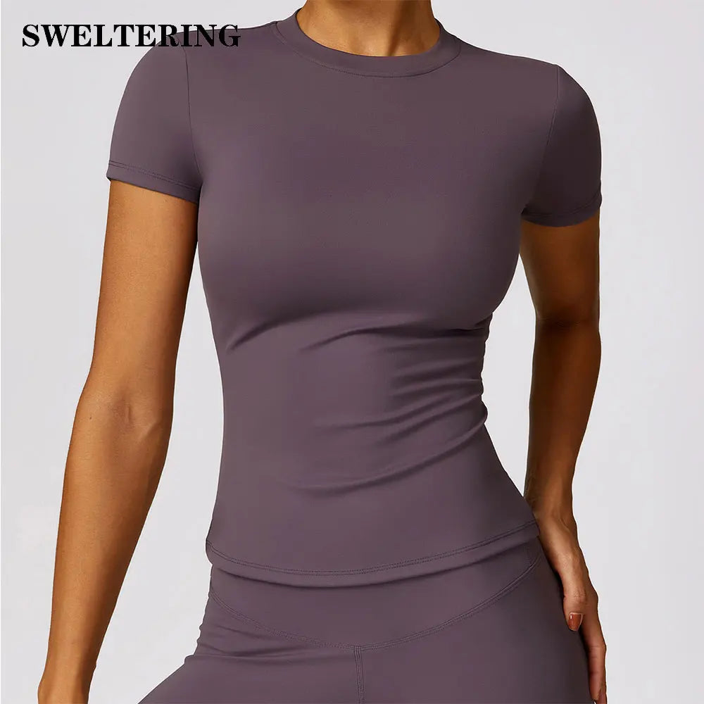 Dames Yoga Top Naadloos - Sexy Sport Shirt Korte Mouw