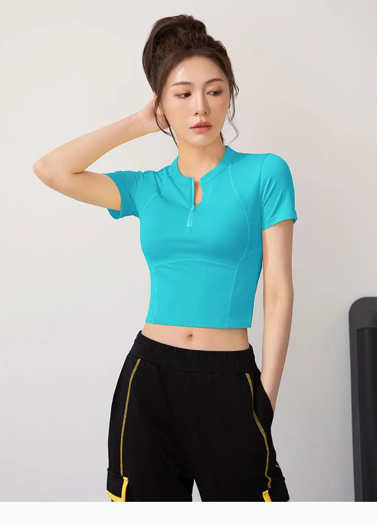 Yogaleven Half Zip Top – Korte Mouw Slim Fit