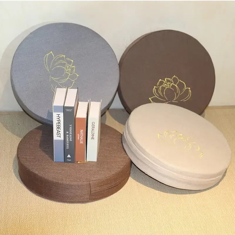 Meditatie Kussen Rond - Geborduurd Lotus Patroon 40x6cm