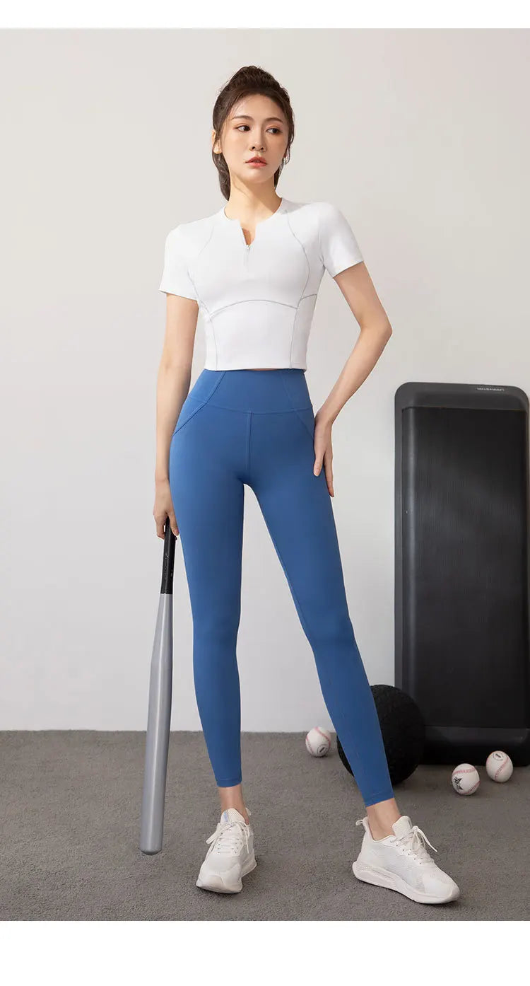 Yogaleven Half Zip Top – Korte Mouw Slim Fit