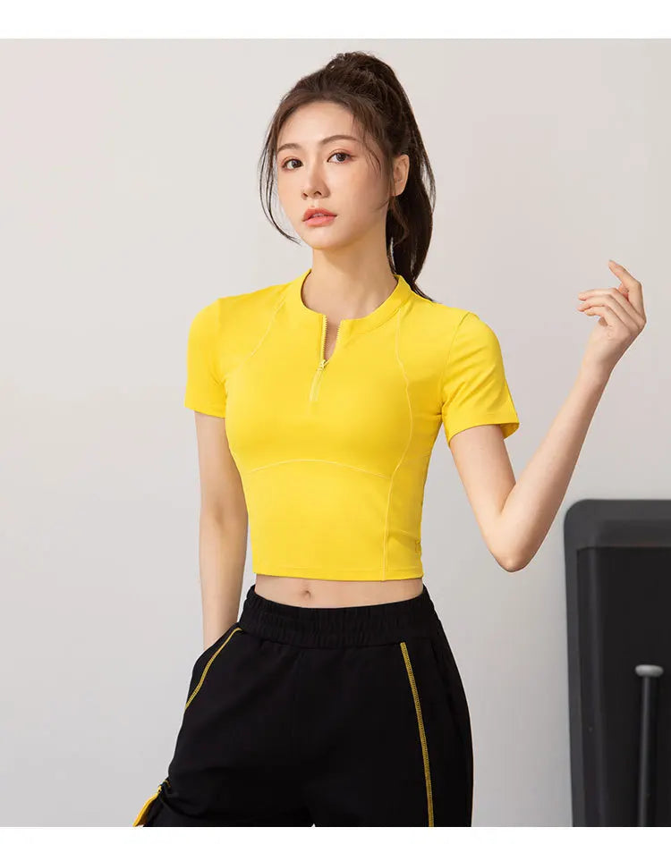 Yogaleven Half Zip Top – Korte Mouw Slim Fit