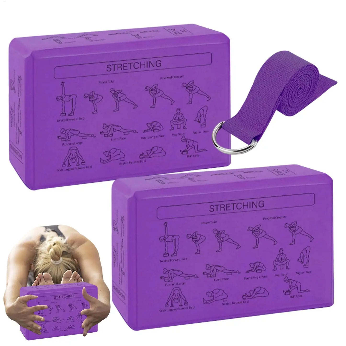 Yoga Blokken EVA Foam - 2 Stuks met Stretch Riem