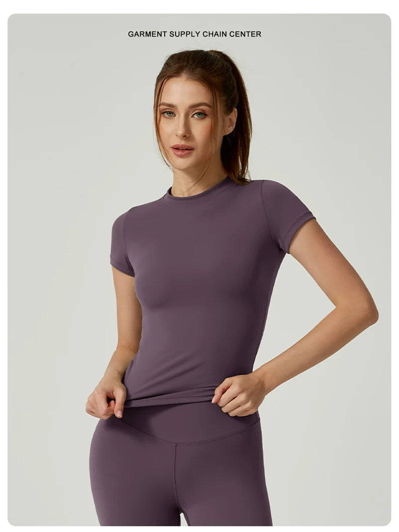 Dames Naadloze Crop Top - Korte Mouw Yoga & Fitness Shirt