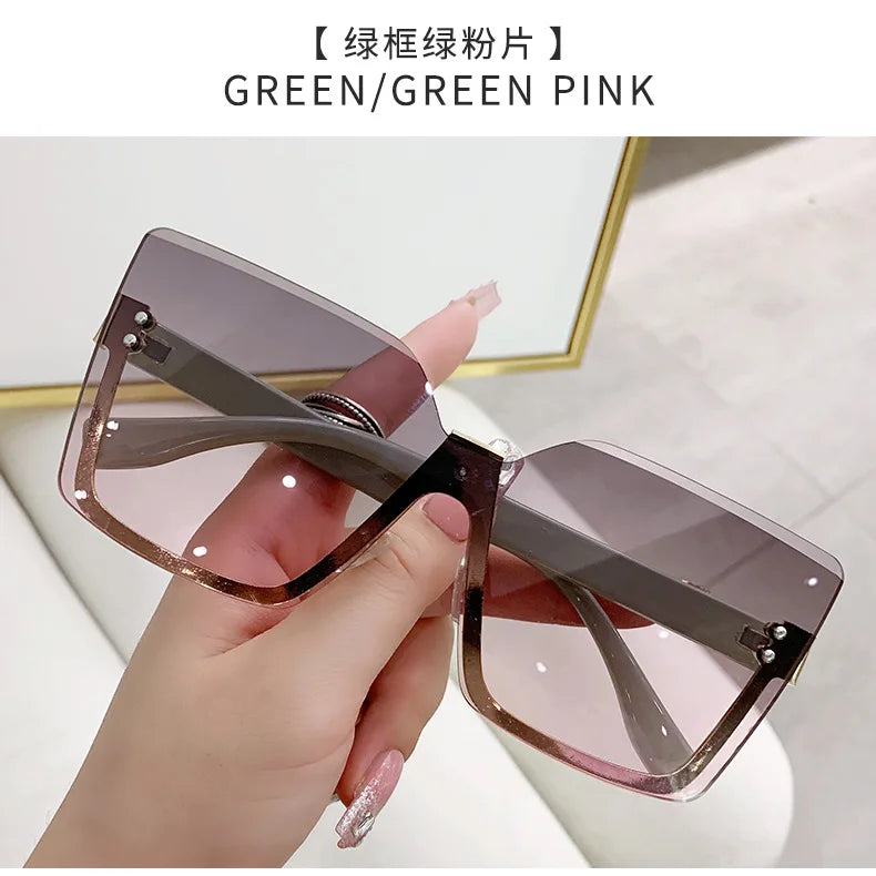 Gradient Rimless Square Sunglasses Women Brand Desiginer 2022 Vintage Green Pink Sun Glasses Ladies Shades Eyewear