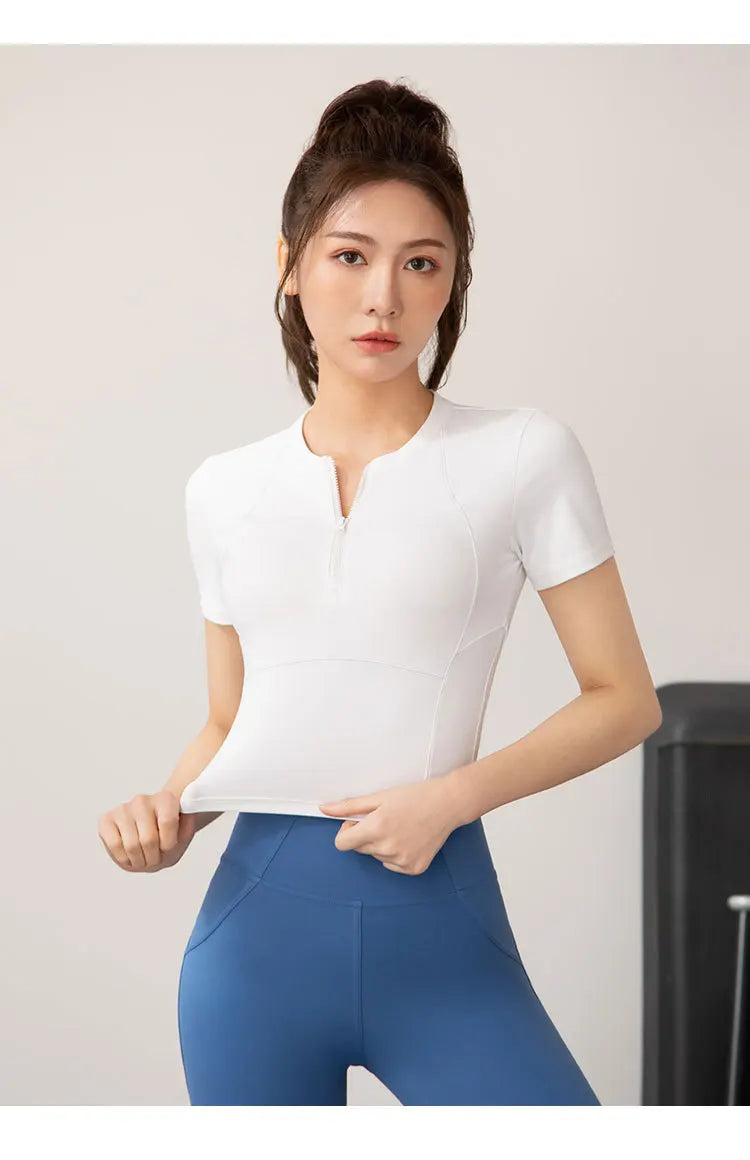 Yogaleven Half Zip Top – Korte Mouw Slim Fit