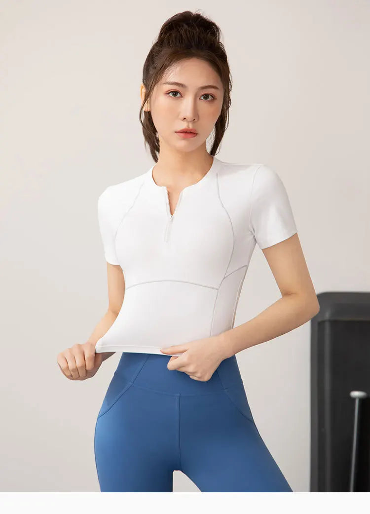 Yogaleven Half Zip Top – Korte Mouw Slim Fit
