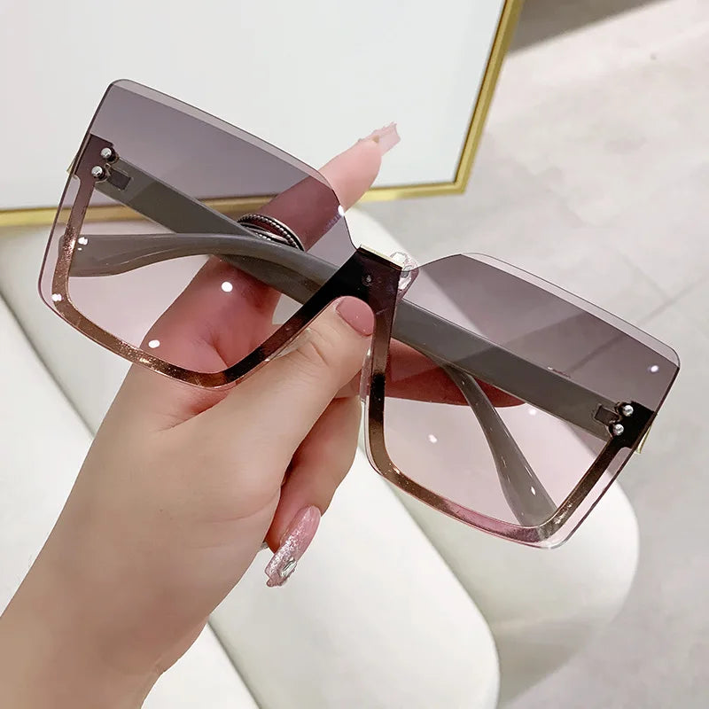 Gradient Rimless Square Sunglasses Women Brand Desiginer 2022 Vintage Green Pink Sun Glasses Ladies Shades Eyewear