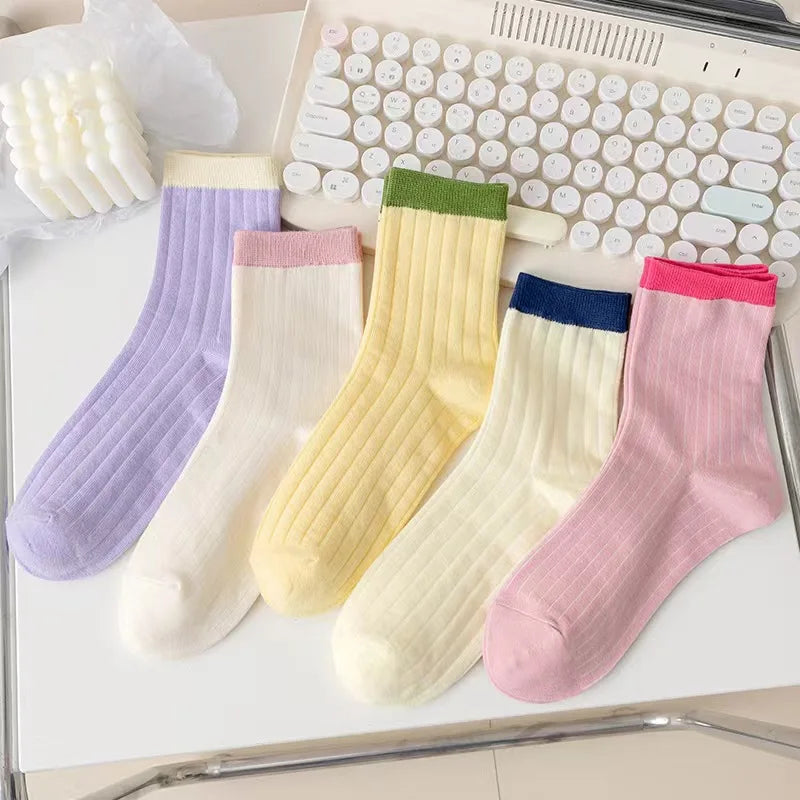 5 Paar Schattige Kanten Mid Tube Sokken Dames Lolita/JK Gerimpelde Harajuku Stijl Herfst Winter Zachte Veelzijdige Modieuze Meisjes Sokken