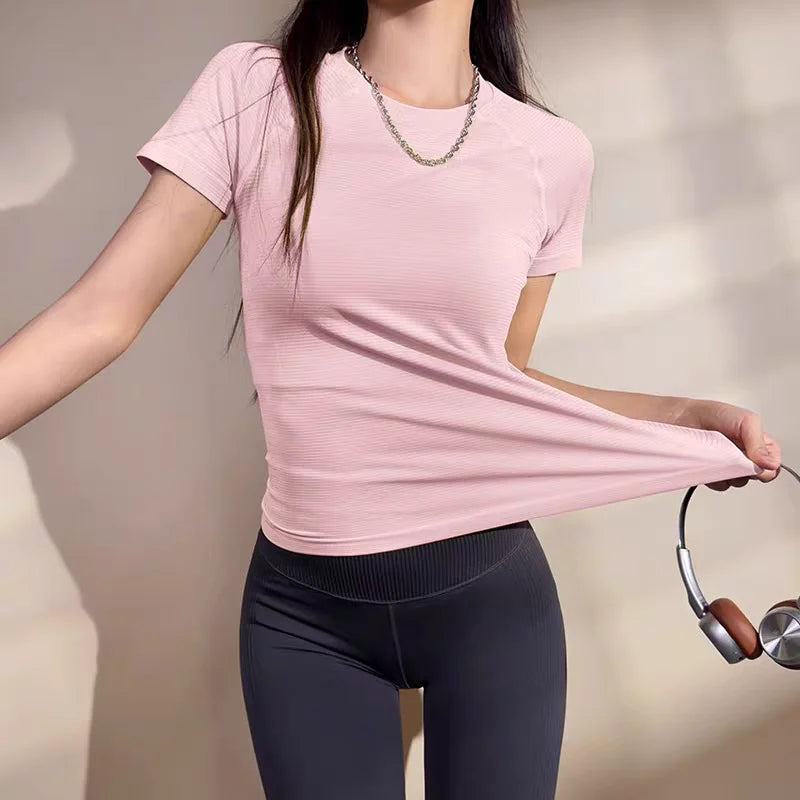 Dames Yoga Top - Naadloos Sport Shirt Korte Mouw