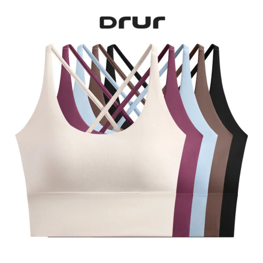 DRUR Dames High Impact Sport BH Zomer Naadloze Yoga Tank Top Schokbestendig Cross Back Workout Camisole Gym Kleding voor Buiten