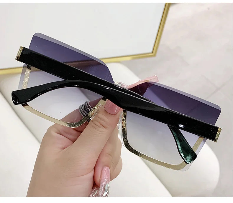 Gradient Rimless Square Sunglasses Women Brand Desiginer 2022 Vintage Green Pink Sun Glasses Ladies Shades Eyewear