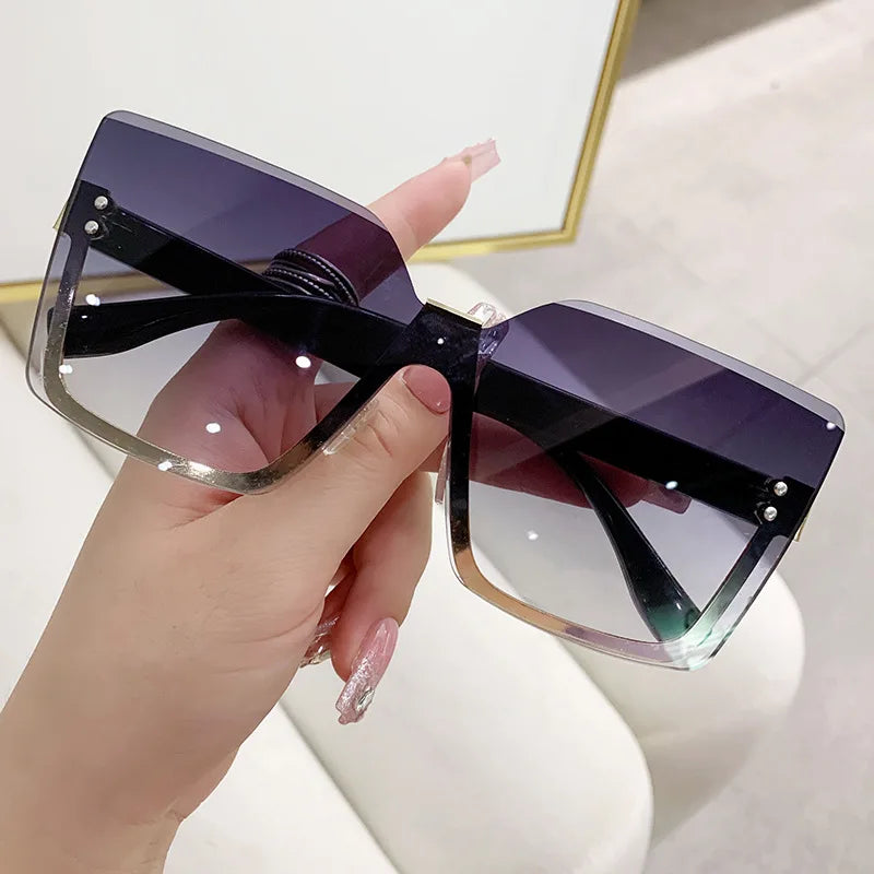 Gradient Rimless Square Sunglasses Women Brand Desiginer 2022 Vintage Green Pink Sun Glasses Ladies Shades Eyewear