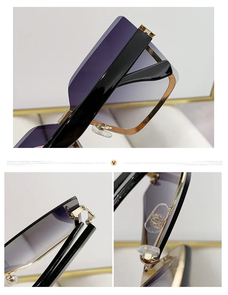 Gradient Rimless Square Sunglasses Women Brand Desiginer 2022 Vintage Green Pink Sun Glasses Ladies Shades Eyewear