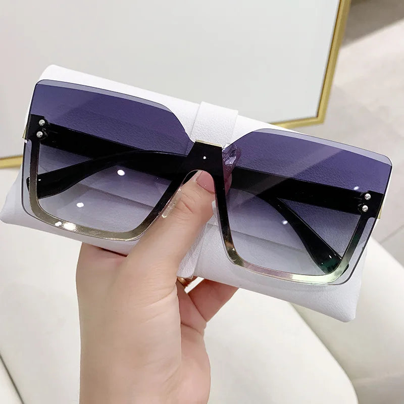 Gradient Rimless Square Sunglasses Women Brand Desiginer 2022 Vintage Green Pink Sun Glasses Ladies Shades Eyewear