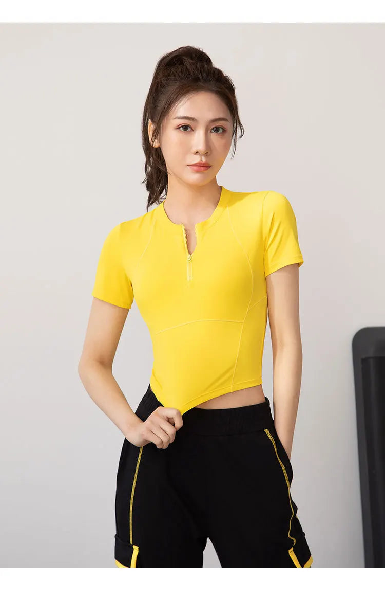 Yogaleven Half Zip Top – Korte Mouw Slim Fit