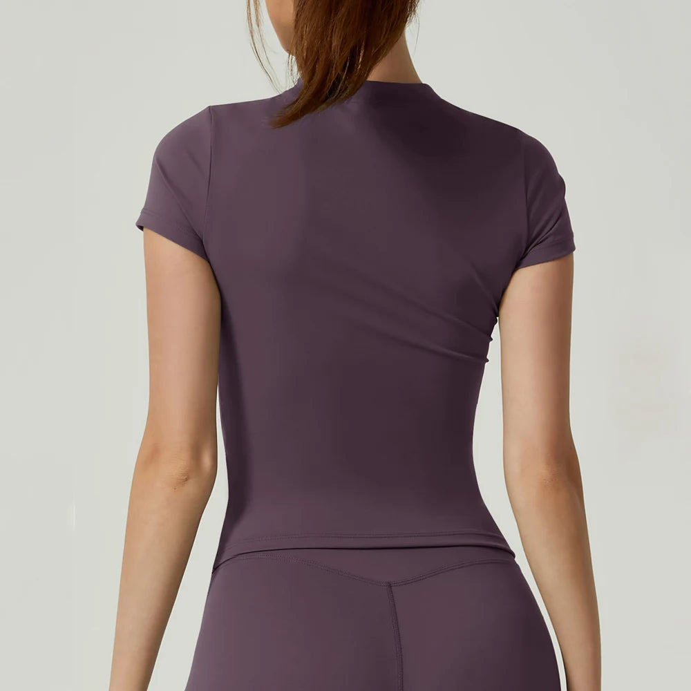 Dames Naadloze Crop Top - Korte Mouw Yoga & Fitness Shirt
