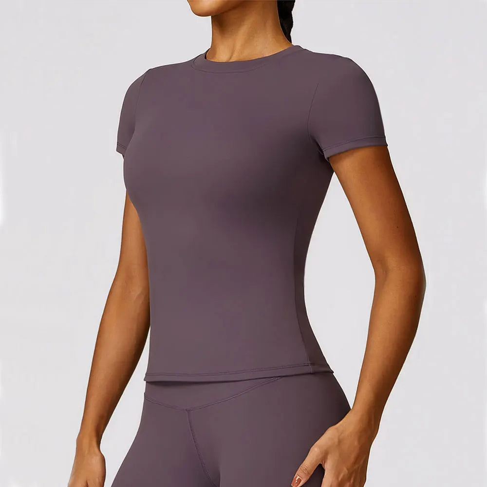 Dames Yoga Top Naadloos - Sexy Sport Shirt Korte Mouw