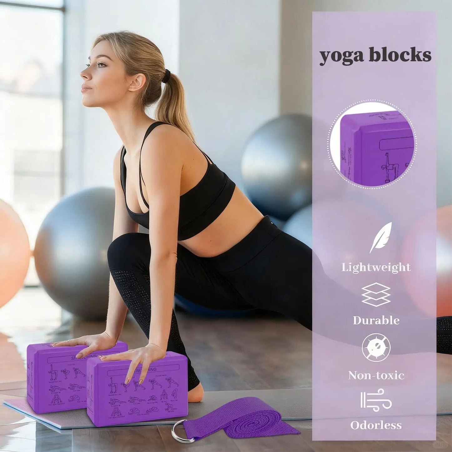 Yoga Blokken EVA Foam - 2 Stuks met Stretch Riem