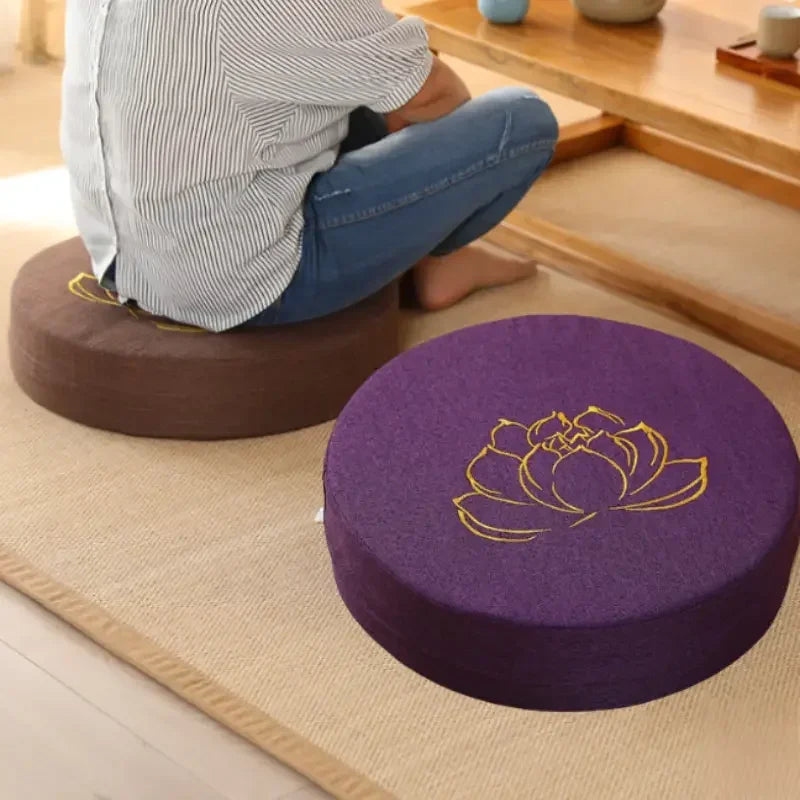 Meditatie Kussen Rond - Geborduurd Lotus Patroon 40x6cm