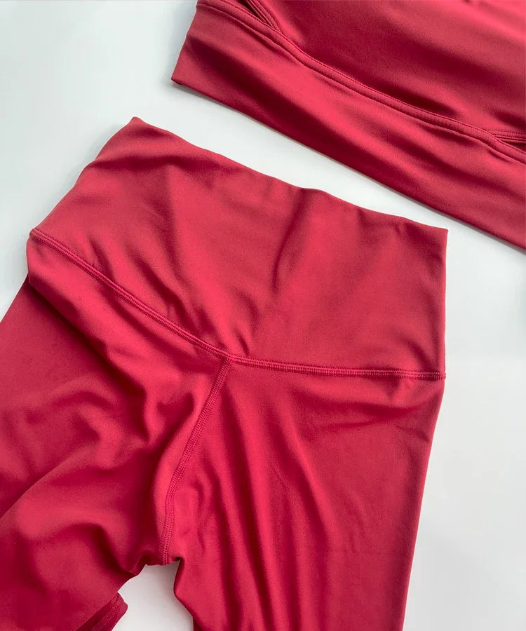 Yogaleven 2-delig Set – High Waist Legging & BH Rood
